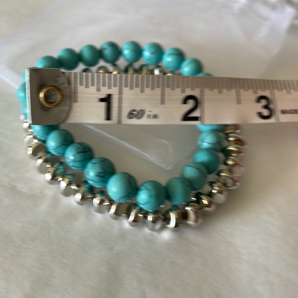 Bracelets set of 3 blue and silver beads stretchy - Picture 3 of 3